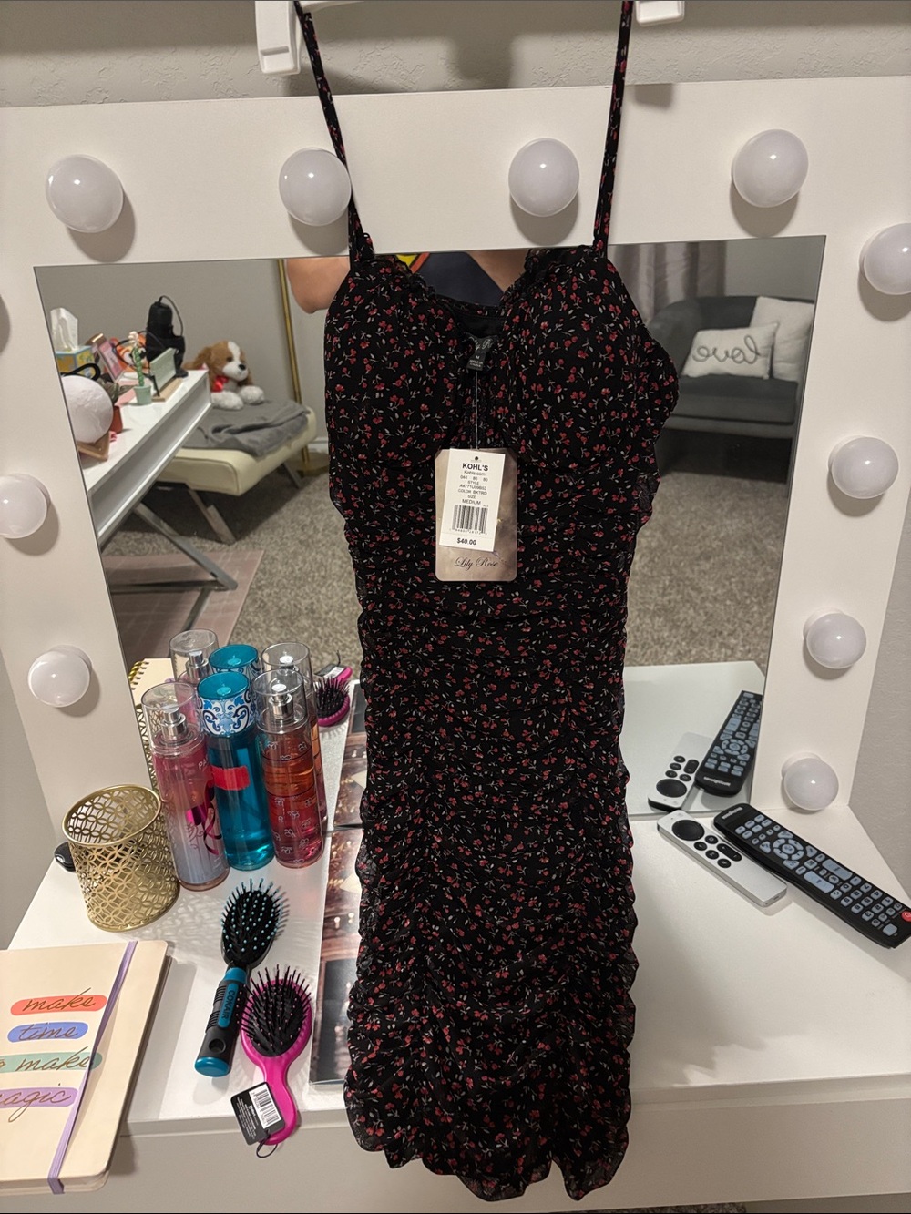 Medium Lily Rose Black Mini Dress with Red Floral Print